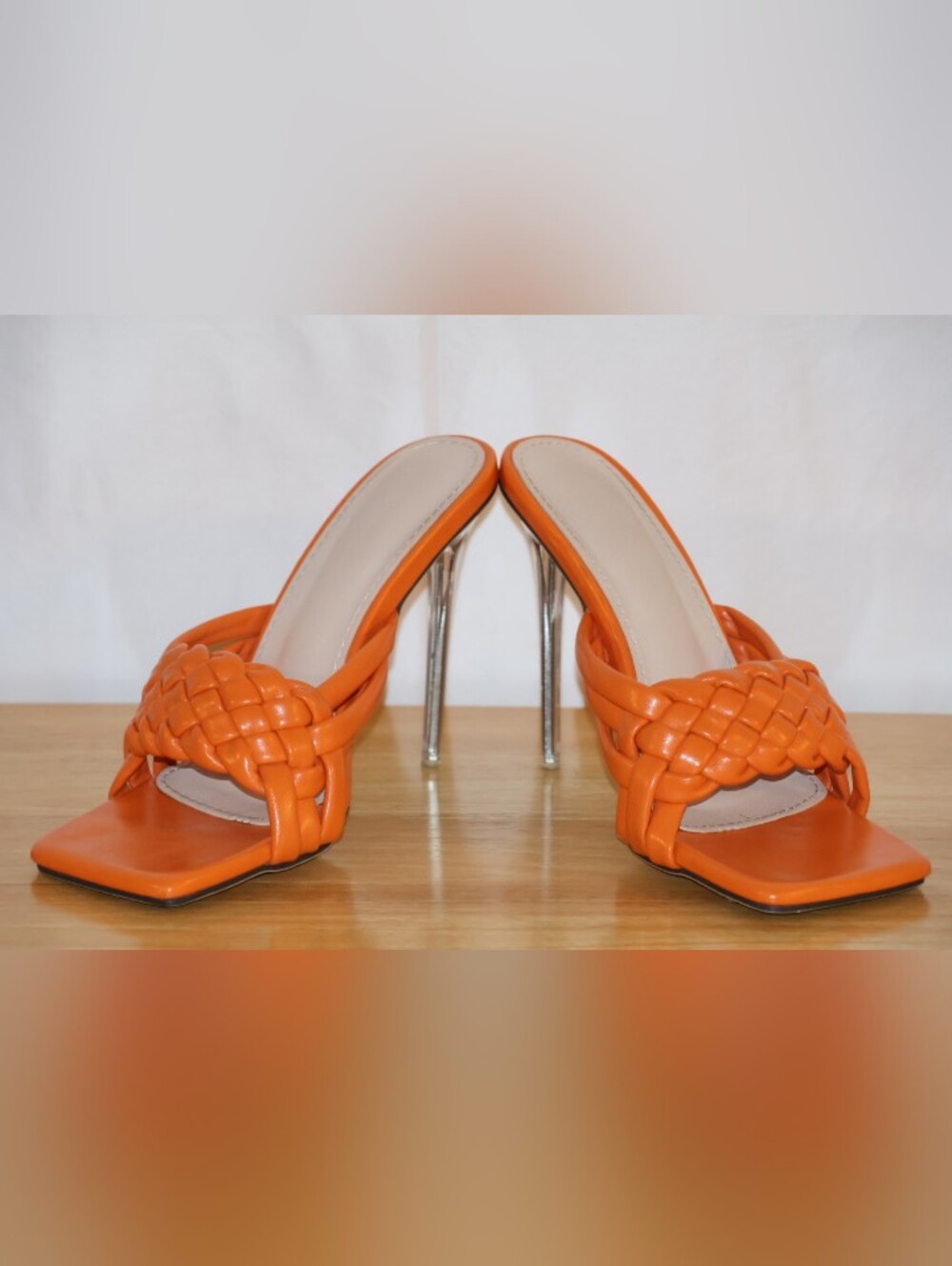 Orange Braided Woven Slide Sandal High Heels. - Picture 10 of 10